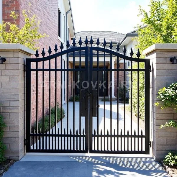 Кованые ворота «Лондон» с арочным сводом и двухрядными пиками — фото 1