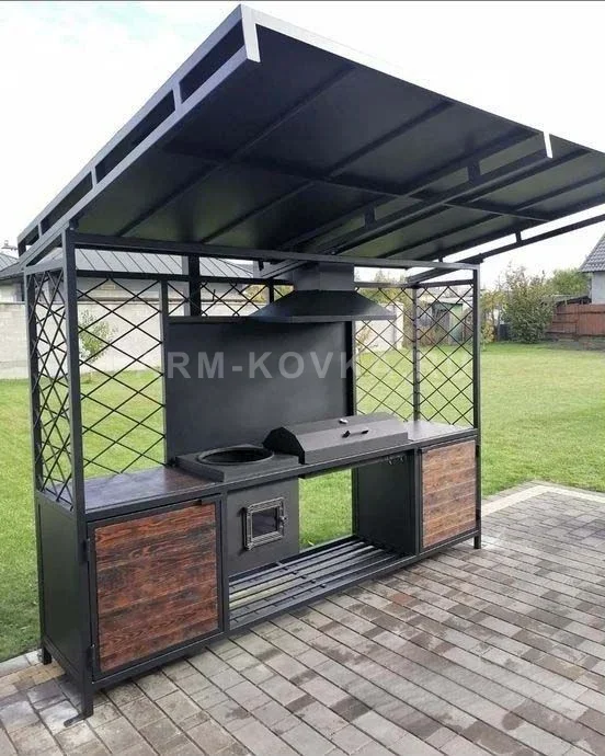 Профессиональный мангальный комплекс «Тектон-Премиум» в стиле Loft с печью под казан и вытяжкой — фото 1
