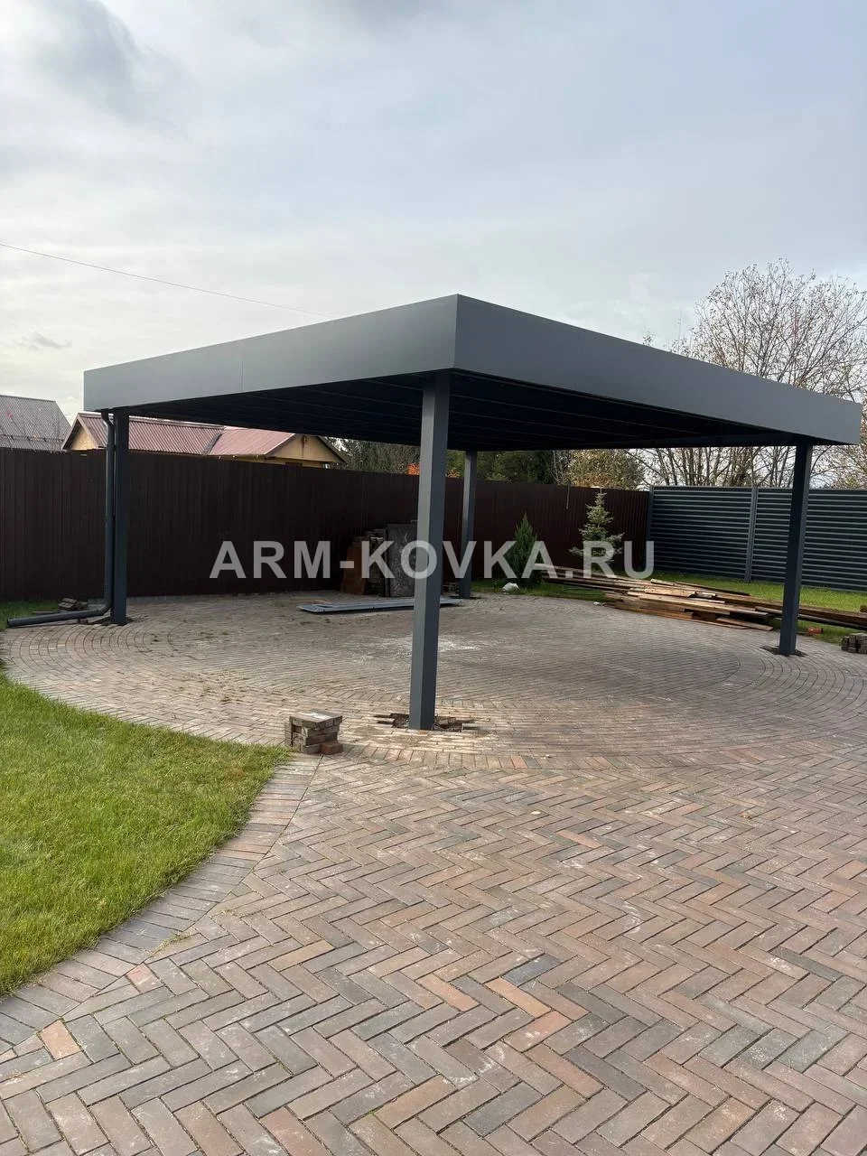 Навес для двух автомобилей в стиле Хай-Тек 6,5x6,5 м  НХ-003